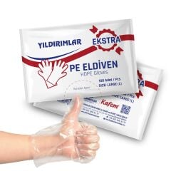 Yıldırımlar PE Extra Tek Kullanımlık Şeffaf Eldiven 100 Lü