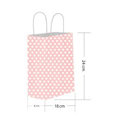Pembe Puantiyeli Hediyelik Küçük Boy Kağıt Çanta 18x24x8cm