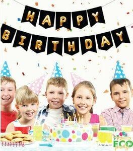 ECO Uzar Yazı ''Happy Birthday'' – Siyah Zemin Gold Yazılı