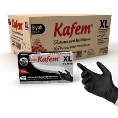 Kafem Çok Amaçlı Siyah Nitril Eldiven (XL) 100 Lü X 20 Paket (Koli)
