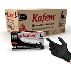 Kafem Çok Amaçlı Siyah Nitril Eldiven (L) 100 Lü X 20 Paket (Koli)