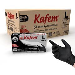 Kafem Çok Amaçlı Siyah Nitril Eldiven (L) 100 Lü X 20 Paket (Koli)