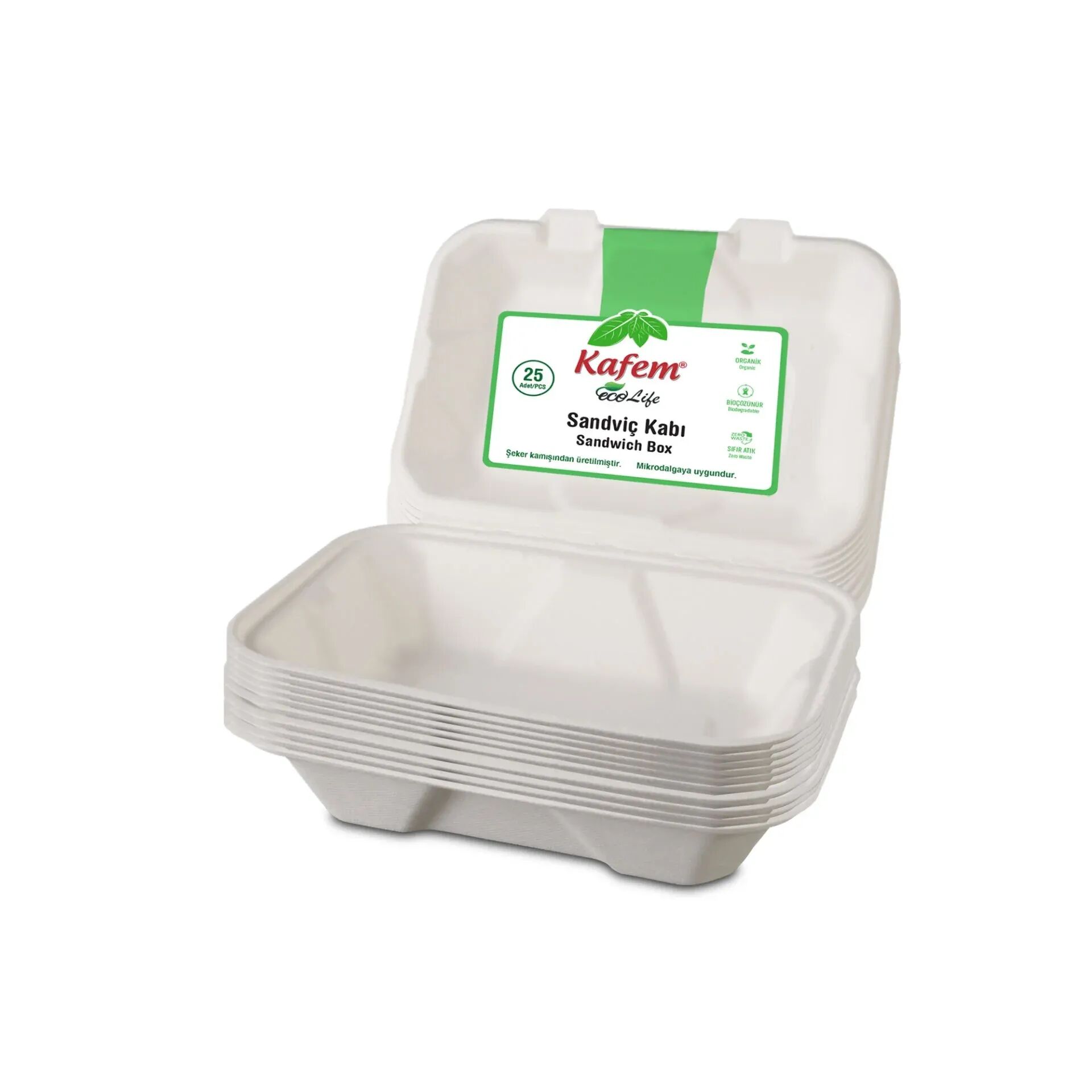 Kafem Ekolojik Sandviç Kapaklı Tabak 25 Adet