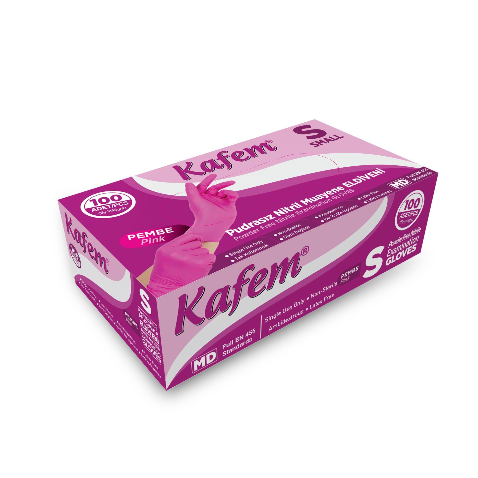 Kafem Pembe Nitril Eldiven Pudrasız (S) 100 Lü