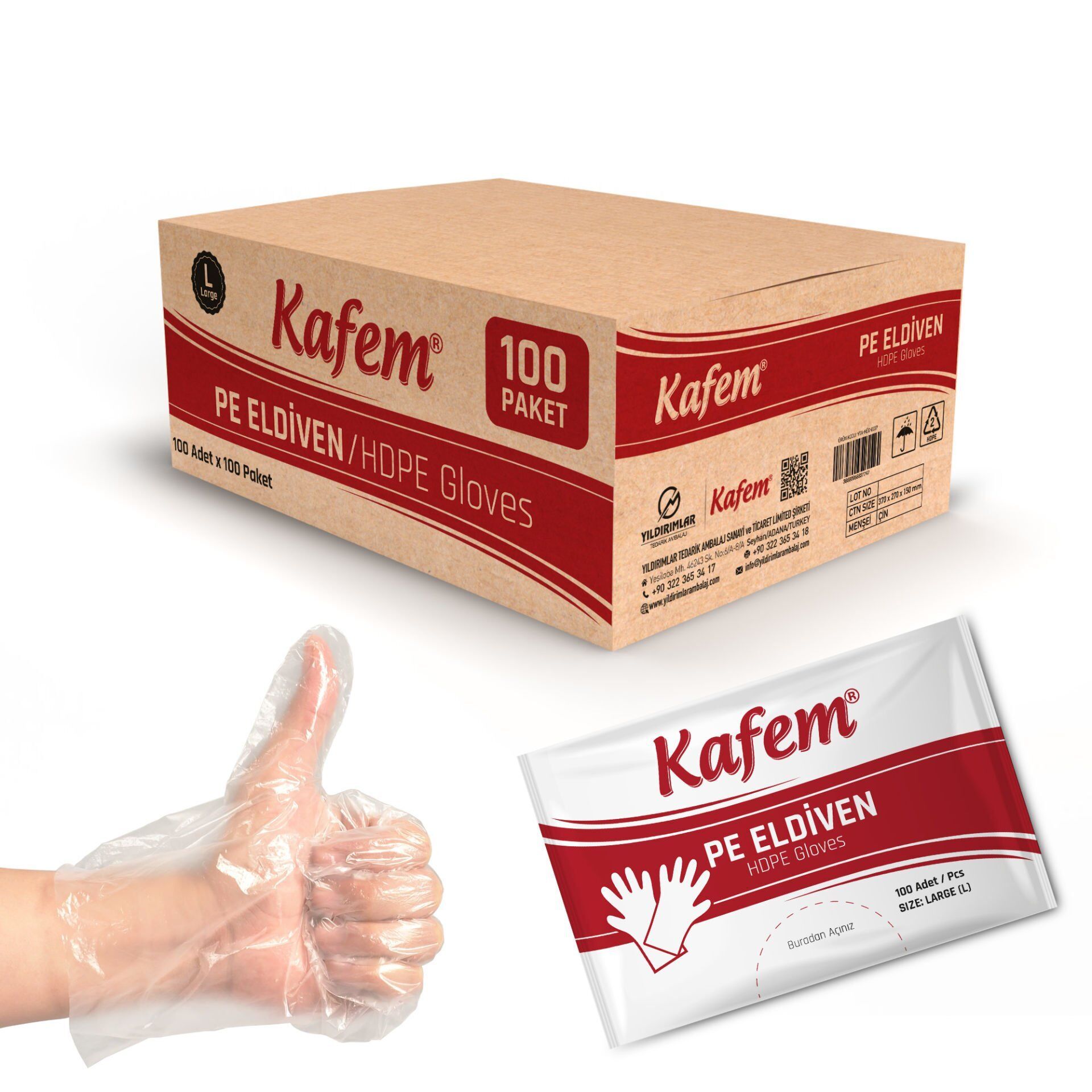 Yıldırımlar PE Extra Tek Kullanımlık Şeffaf Eldiven 100 Lü X 100 Paket