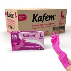 Kafem Pembe Nitril Eldiven Pudrasız (L) 100 Lü X 20 Paket (Koli)