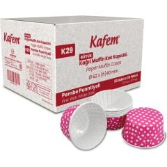 Kafem Muffin Kek Kapsülü Pembe Puantiye Büyük Boy 50li X 30 Paket (Koli)