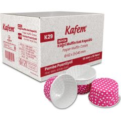 Kafem Muffin Kek Kapsülü Pembe Puantiye Büyük Boy 50li X 30 Paket (Koli)