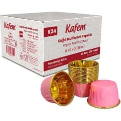 Kafem Muffin Kek Kapsülü Pembe-Altın 25li X 60 Paket (Koli)
