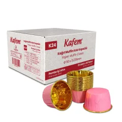Kafem Muffin Kek Kapsülü Pembe-Altın 25li X 60 Paket (Koli)