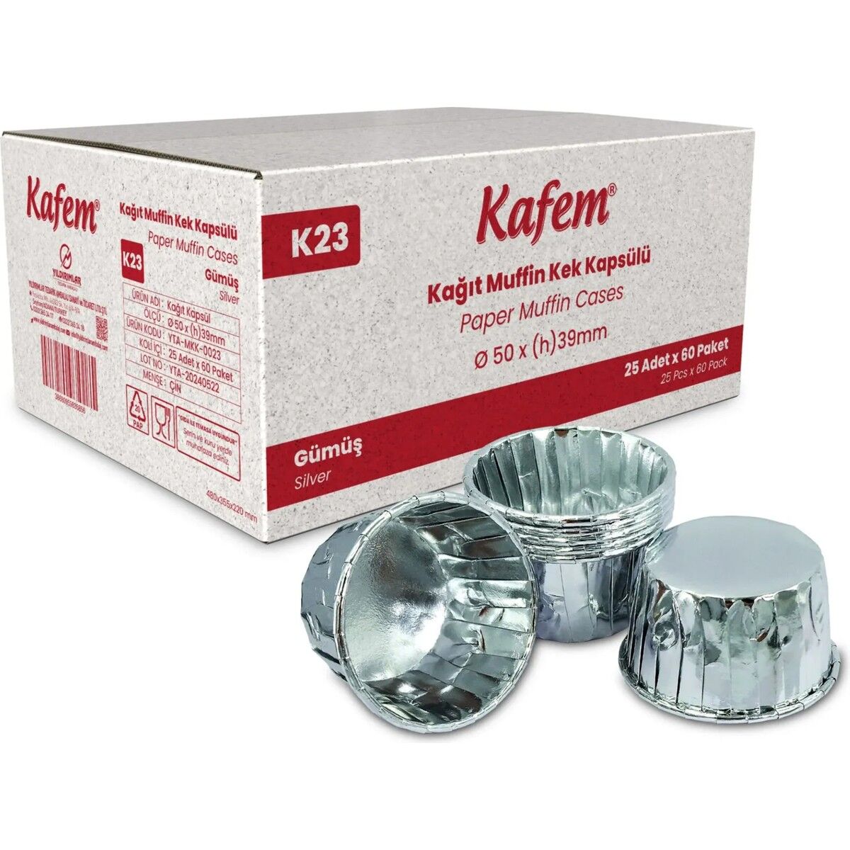Kafem Gümüş Muffin Kek Kapsülü 25li X 60 Paket (Koli)