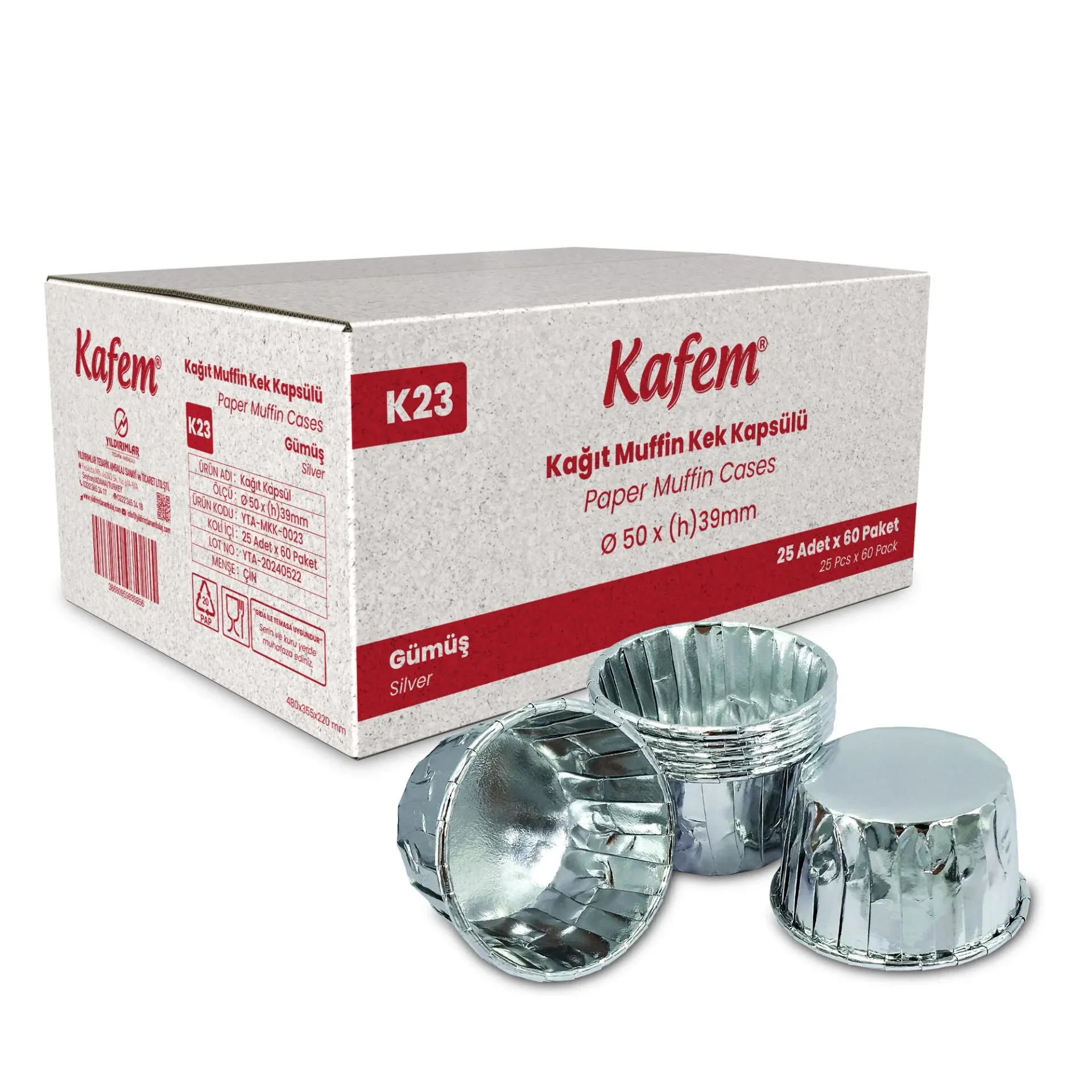 Kafem Gümüş Muffin Kek Kapsülü 25li X 60 Paket (Koli)