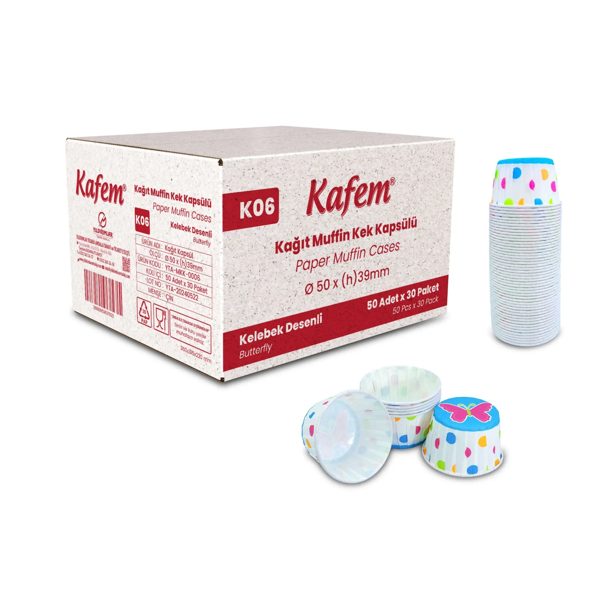 Kafem Kelebekli Muffin Kek Kapsülü 50li X 30 Paket (Koli)
