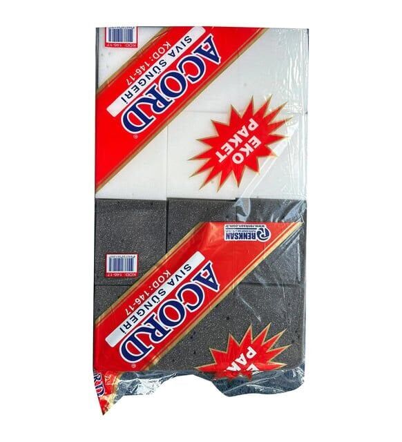 Acord 146-17 Sıva Sıvacı Temizlik İş Süngeri - 16x15x5 Cm. - Siyah-Beyaz - 24 Adetlik