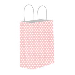 Pembe Puantiyeli Hediyelik Küçük Boy Kağıt Çanta 18x24x8cm 25 Adet