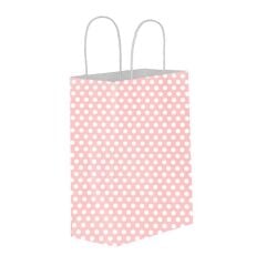 Pembe Puantiyeli Hediyelik Küçük Boy Kağıt Çanta 18x24x8cm 25 Adet