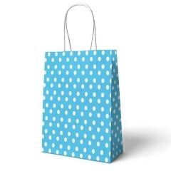 Mavi Puantiyeli Hediyelik Küçük Boy Kağıt Çanta 18x24x8cm 25 Adet