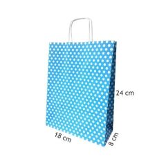 Mavi Puantiyeli Hediyelik Küçük Boy Kağıt Çanta 18x24x8cm 25 Adet