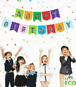 ECO Uzar Yazı ''Happy Birthday'' – Renkli Zemin Gümüş Yazılı