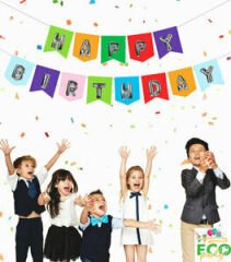 ECO Uzar Yazı ''Happy Birthday'' – Renkli Zemin Gümüş Yazılı