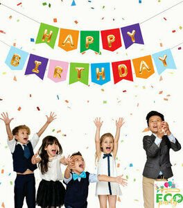 ECO Uzar Yazı ''Happy Birthday'' – Renkli Zemin Gold Yazılı