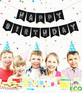 ECO Uzar Yazı ''Happy Birthday'' – Siyah Zemin Gümüş Yazılı