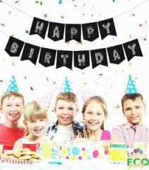 ECO Uzar Yazı ''Happy Birthday'' – Siyah Zemin Gümüş Yazılı