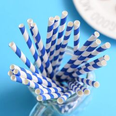Mavi Beyaz Çizgili Kağıt Pipet – 100 Adet