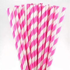 Pembe Beyaz Çizgili Kağıt Pipet – 25 Adet