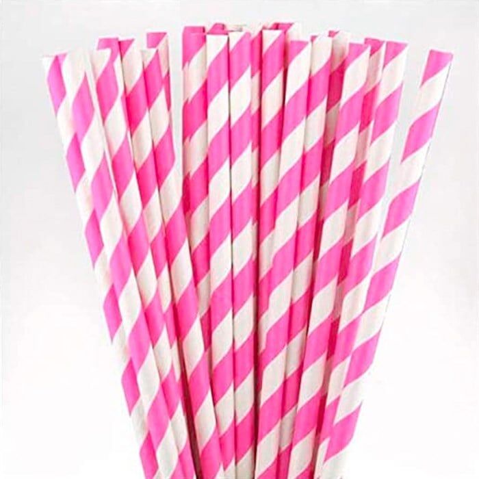 Pembe Beyaz Çizgili Kağıt Pipet – 100 Adet