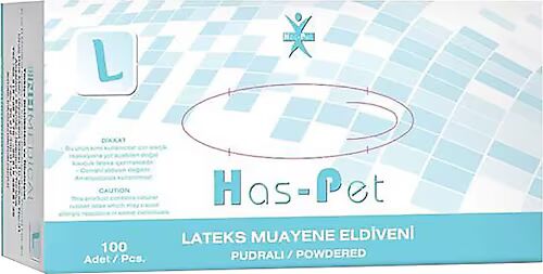 Has-Pet Lateks Pudralı Muayene Eldiveni Büyük Boy (L) – 100 Adet